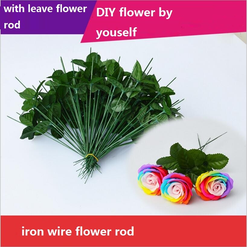 K15298 Simulation Artificial Flower Rod With Leave DIY Rose Soap flower Craft Wedding Decorativ Valentine's Day Birthday
