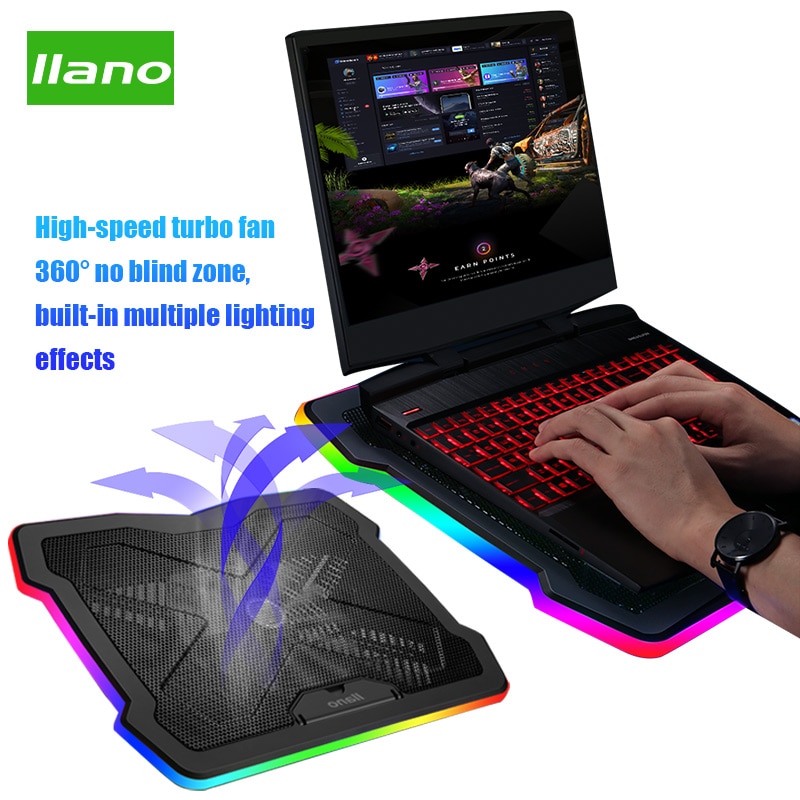 Llano Notebook Cooler Cooling Pad Base Windsnelheid/Hoogte Verstelbare RGB Verlichting Laptop Radiator Voor Laptops tot 22 inches