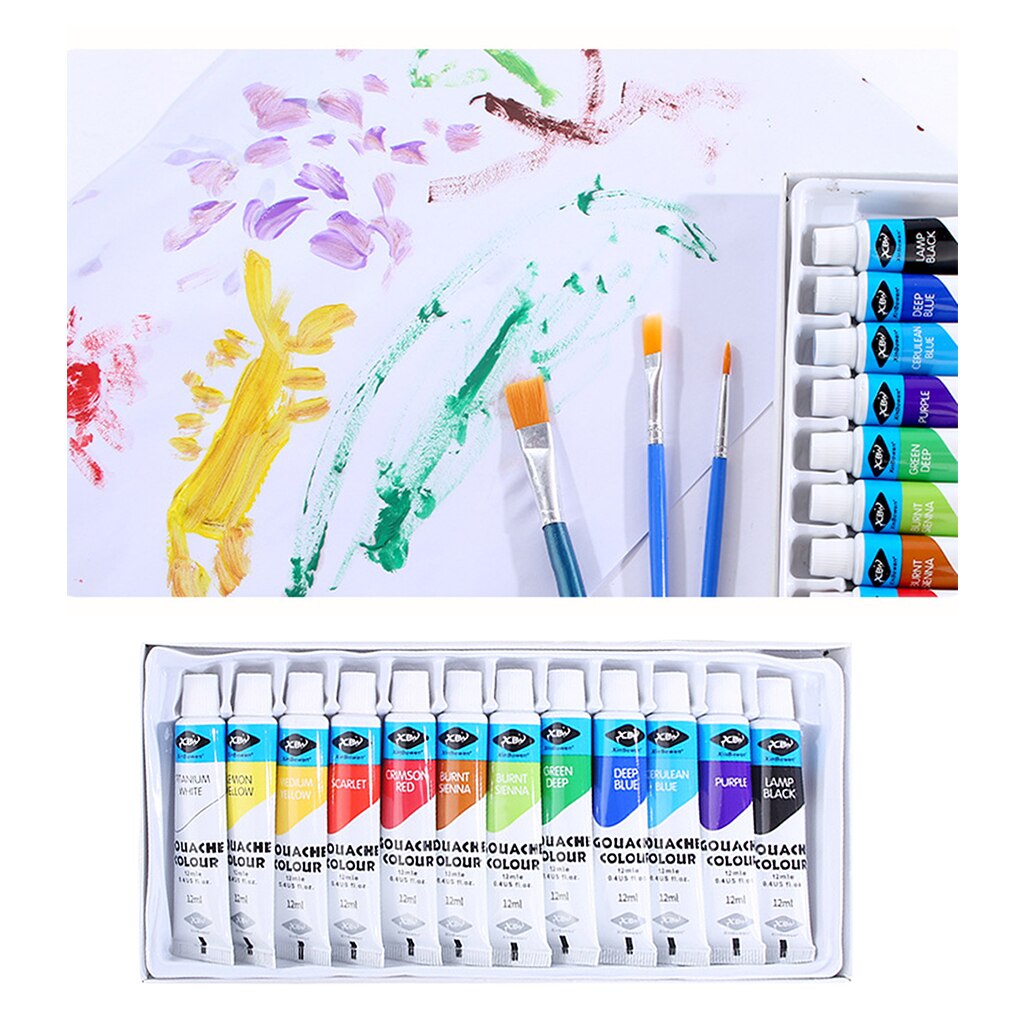 12 Color Acrylic Painting Pigment Set School Kids Children Draw Watercolor