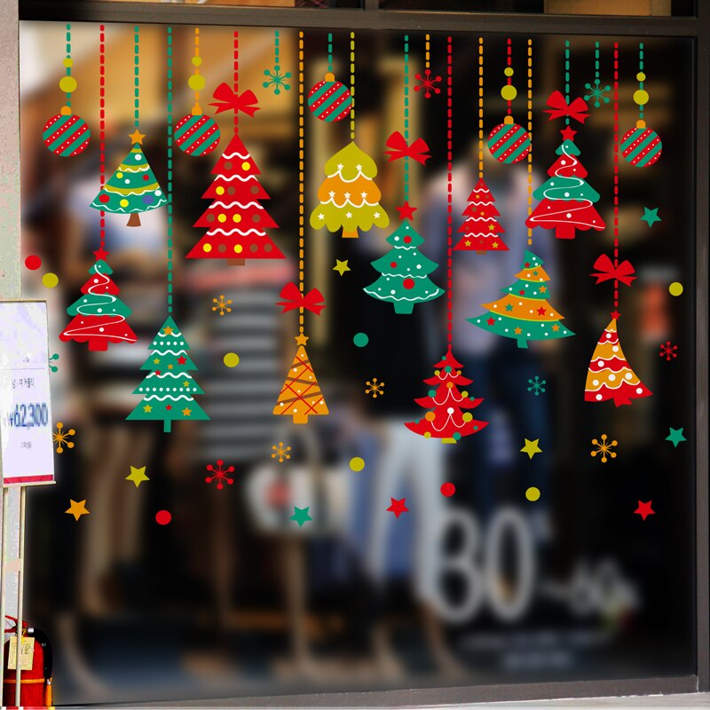 [shijuekongjian] Christmas Glass Stickers DIY Santa Claus Snowmen Wall Decals for Living Room Shop Window Festival Decoration