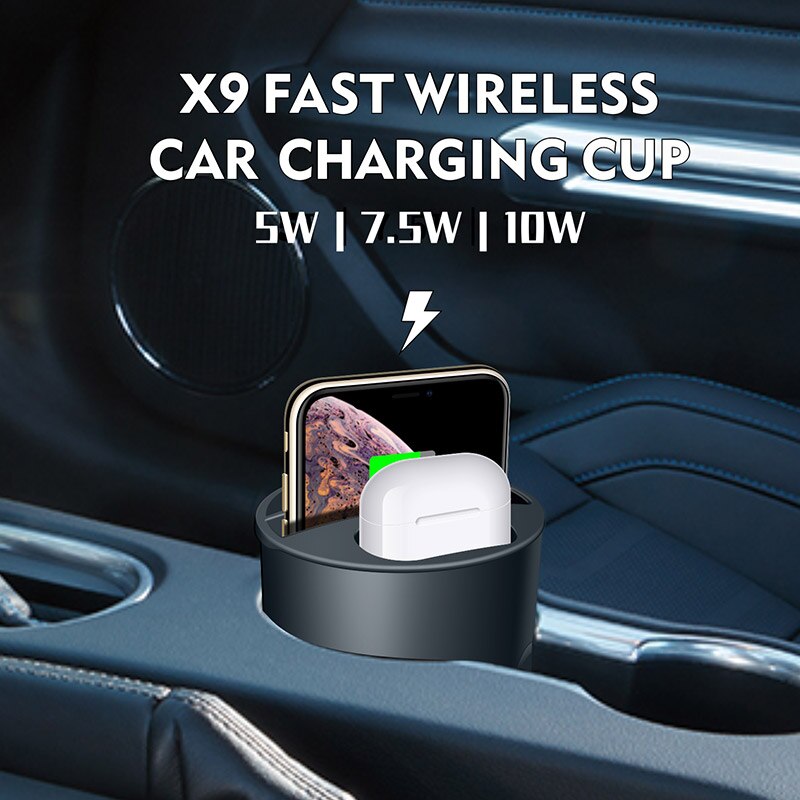 QI 10W Fast Wireless Charger Car Charger Cup For IPhone 11 Pro XS XR/X/8 SAMSUNG Galaxy S9/S8/Note10/Note9 Car Cup Charging