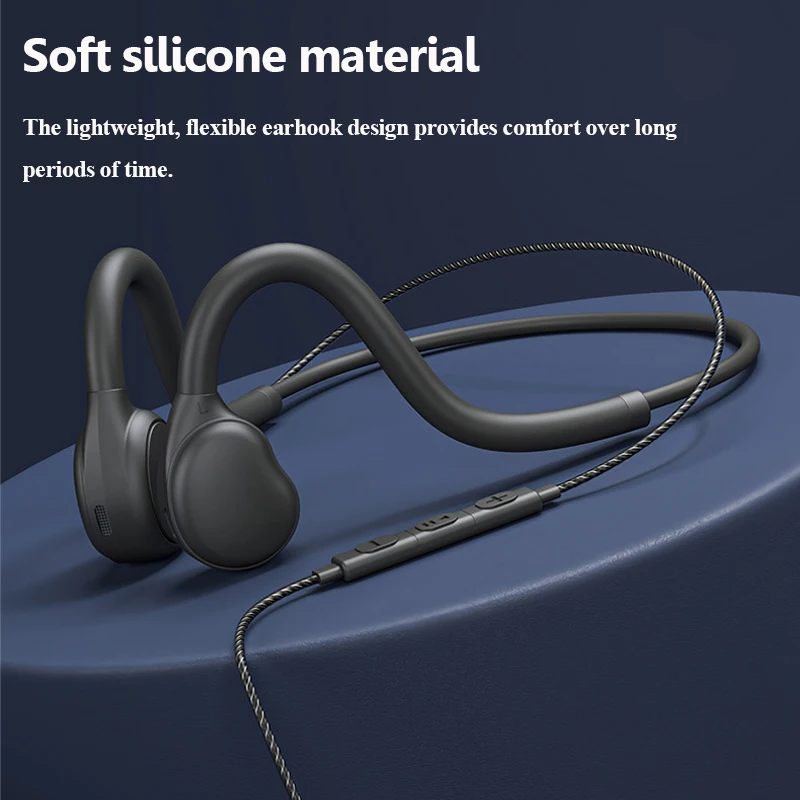 Auriculares de conducción de aire de oreja abierta, estéreo con cable de 3,5mm, no intrauditivos, auriculares de música ultraligeros con micrófono para teléfono IOS y Android