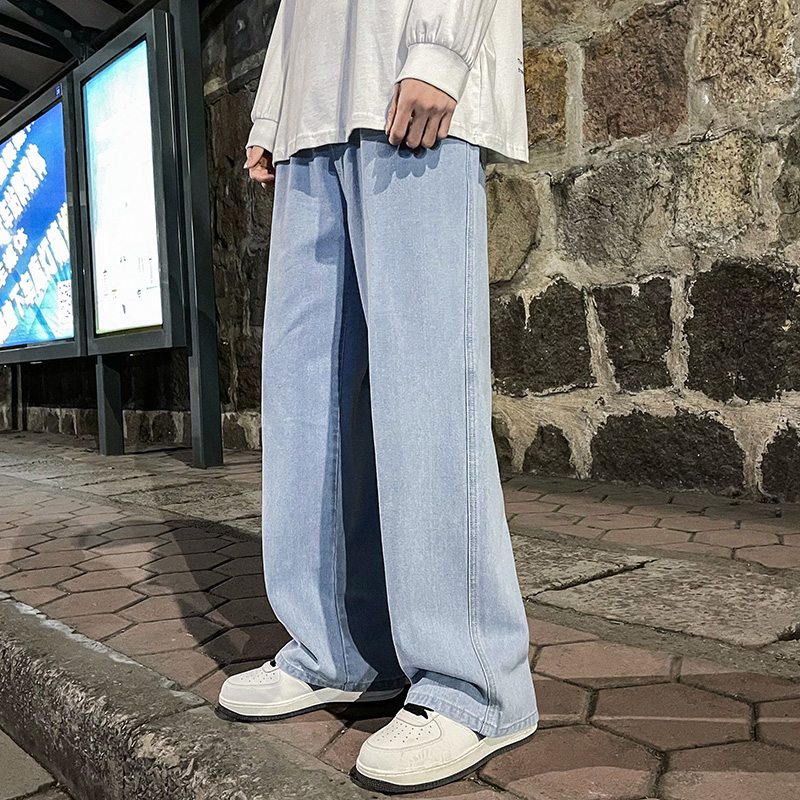 2023 männer Jeans Koreanische Ausführung Schüler lässig Hosen hoch Straße Gerade verlieren Breite Bein Jeans Schwarz Grau Blau ausgebeult Jeans: S / Beige