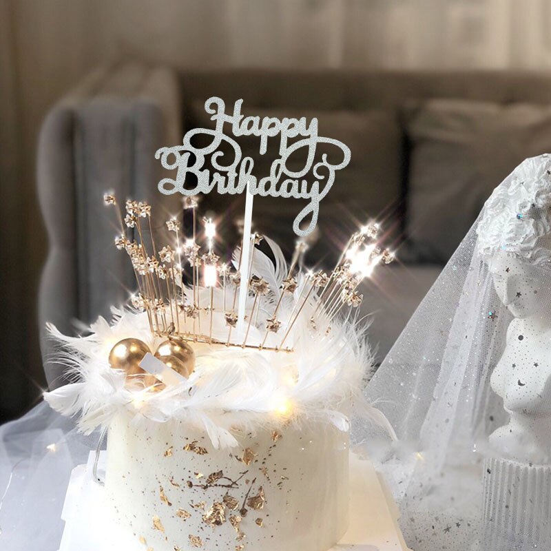10pcs Glitter Happy Birthday Letter Cake Topper Sparkle Paper Cupcake Topper For Kids Birthday Party Baby Shower Dessert Decor