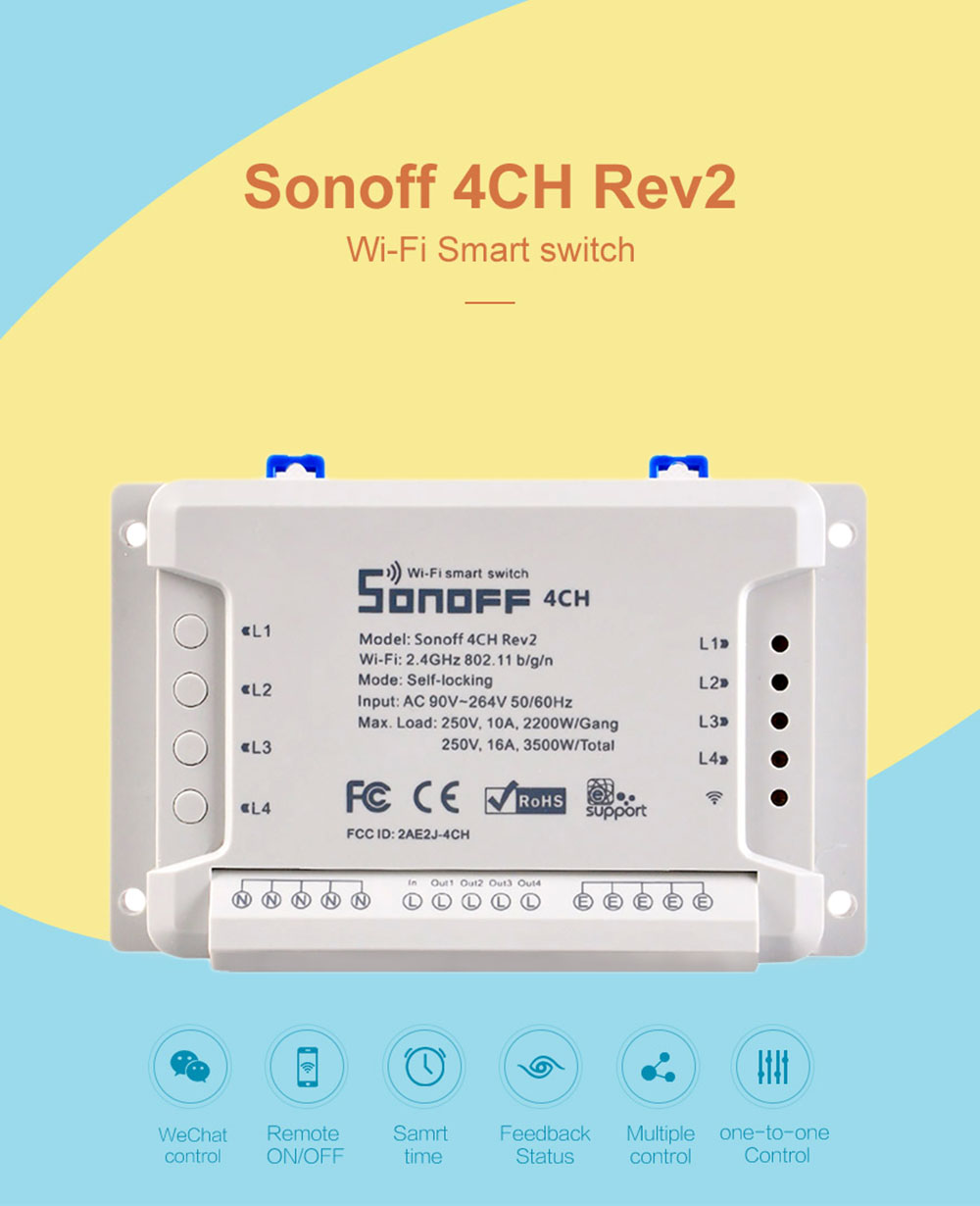 Wifi smart switch modul 4 kanals fjernbetjening kontakt til lys lampe pc