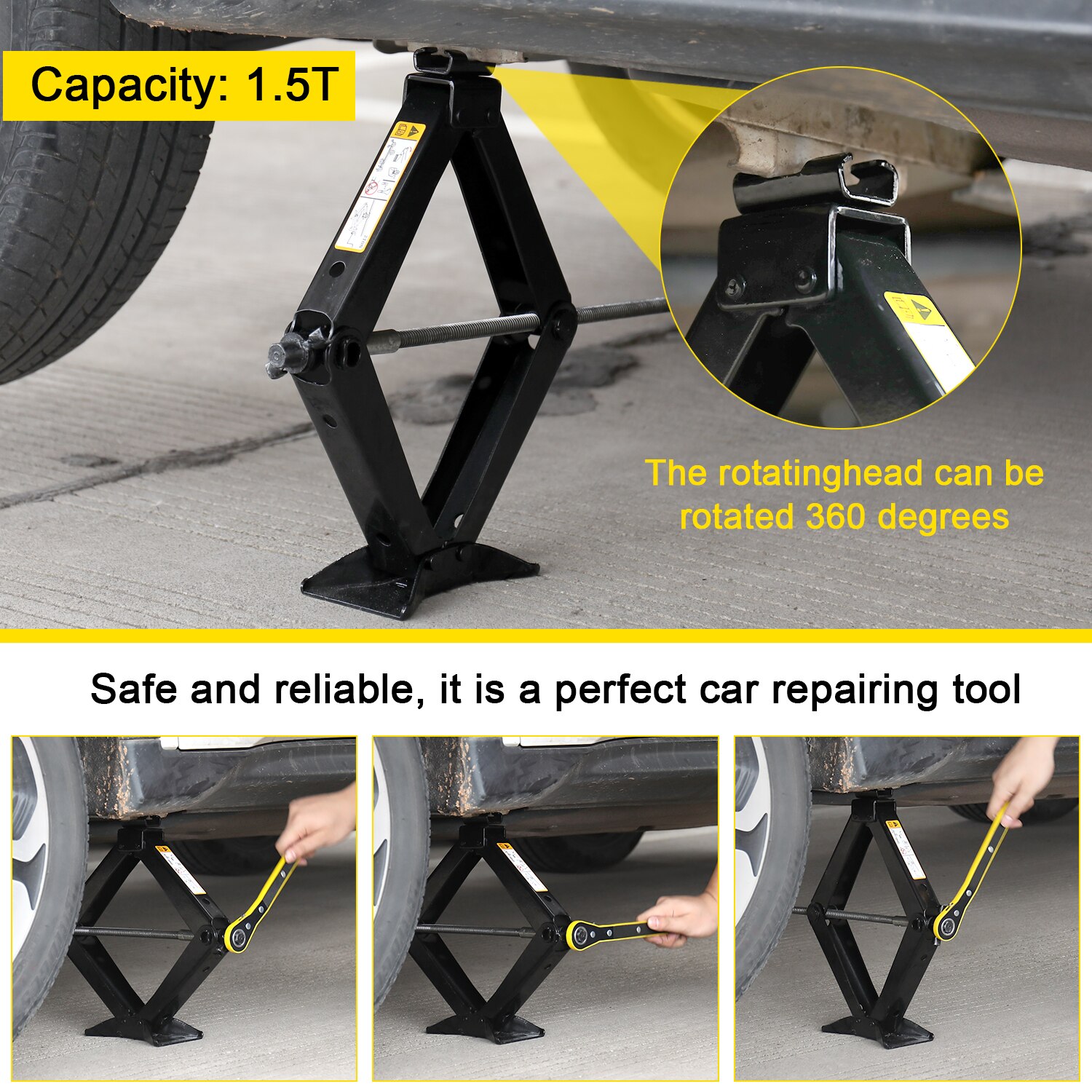 Car Jack Kit 2.5 Ton/5512 Lbs Universal Scissor Jack For Car W Rubber