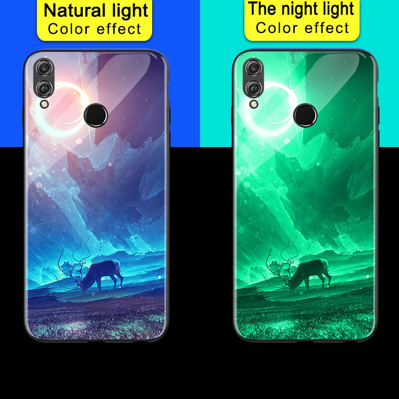 Luminous Phone Cases For Huawei P Smart FIG-LX1 Space Night Shine Glass Case For Huawei Honor 7X 8X Cover Shell: For Huawei Honor 8X / Design02