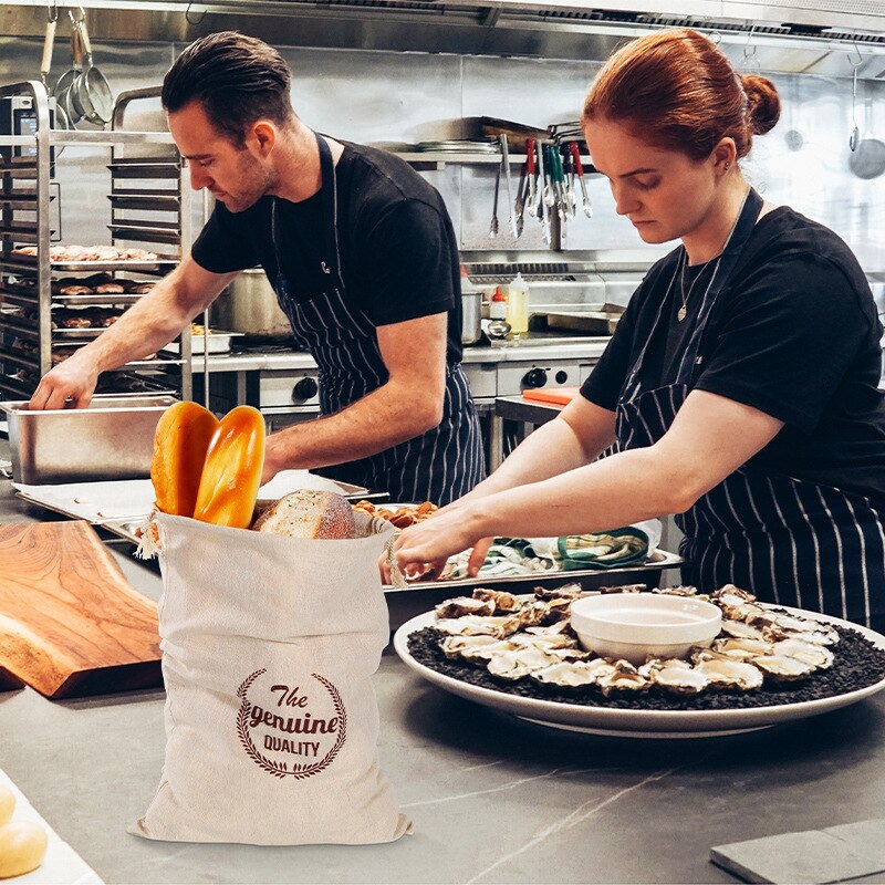 Linen Bread Bag Baguette Drawstring Pouch Bagel Bun Storage Sack Home Food Container Reusable Natural Organic Cotton Storage Bag