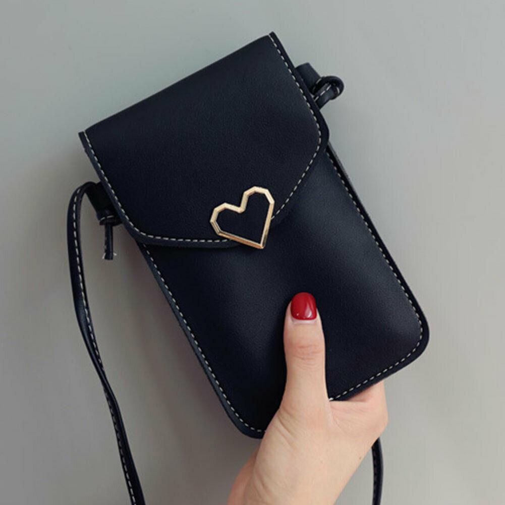 Cell Phone Bag Shoulder Pocket Wallet Pouch Case 2Pcs Love Heart Transparent Shoulder Crossbody Bag Phone Touch Screen Purse
