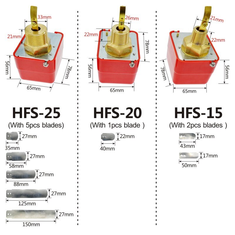 Hfs -25 hfs -20 hfs -15 padle vandpumpe flowkontakt vandstrømafbryder 1 " 1/2 " 1/4 "