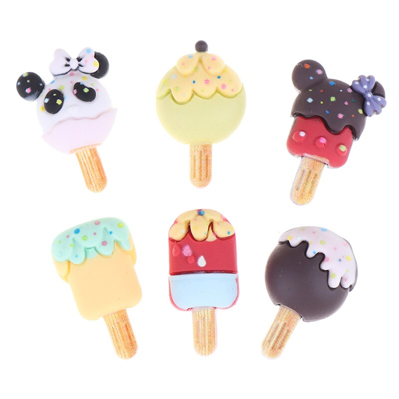 Cute Mini Dollhouse Miniature Pretend Toys Ice Cream Cups Spoon Bar DIY Ice-lolly Simulation Food For Dolls Accessories