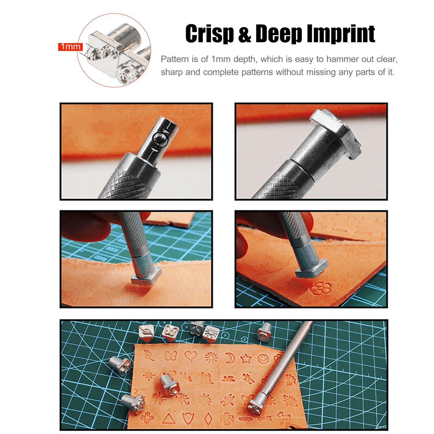 32Pcs Leather Stamp Set Indian Lore Leathercraft Stamping Tools Set 1cm Wide Leather Stamping Kit with Detachable Handle Durable