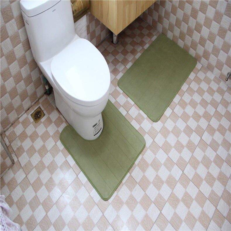 Thicken Sponge Toilet Rugs Bathroom Bath Mat Set Stripes Water Absorption Toilet Floor Carpets Shower Room Rugs 50*60 50*80cm: green / 50x60 cm 50x80cm