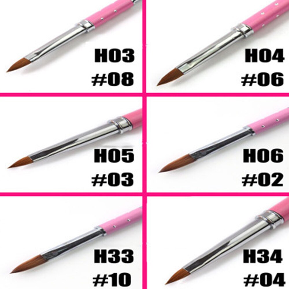 Pink Portable Lightweigt Slim Nail Art Acrylic Brush Metal Handle with Diamond Kolinsky Magic Hair Pencil for DIY Nail Art