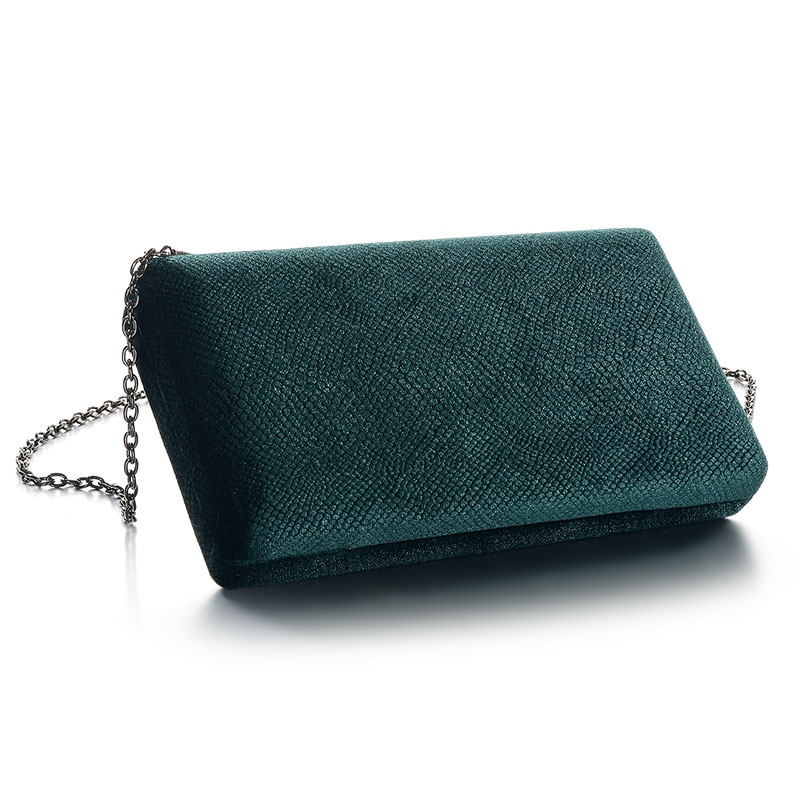 Dark Green Velvet Hard Case Box Clutch Evening Bags and Clutch Purses Handbags with Shoulder Chain for Ball Party Prom