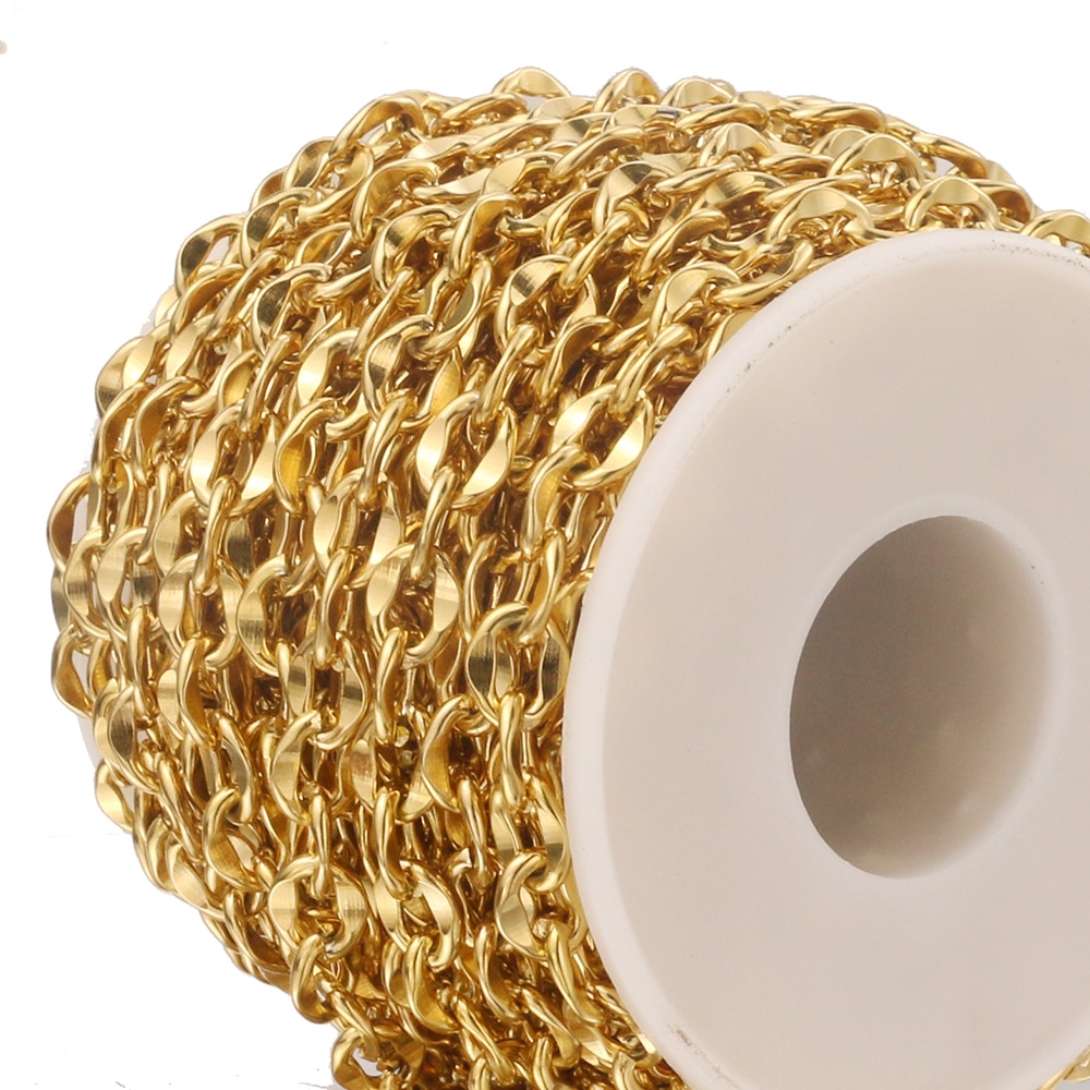 1 meter rostfritt stål guld rolo kabelkedjor platt tråd chic läppar kedja för armband halsband gör diy kedja smycken tillbehör