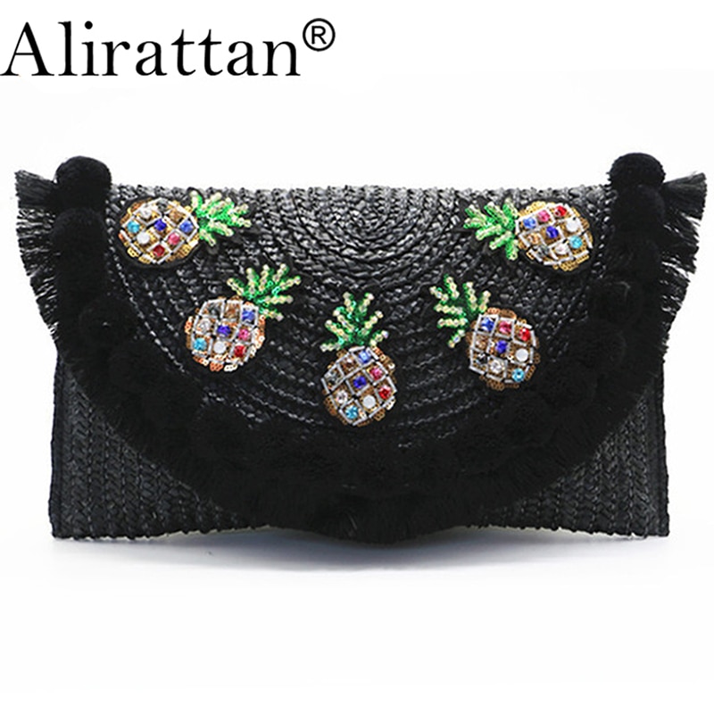 Alirattan Simmer Beach Bag Straw Day Clutch Messenger Bag Women Envelope Bag Lady Tassel Pineapple Summer Travel Bags C82