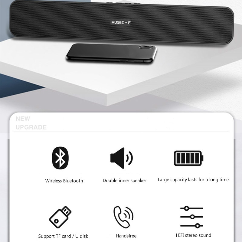 10W Bluetooth soundbar wireless sound bar surround stereo subwoofer home theater sound support PC TV mobile phone U disk TF card