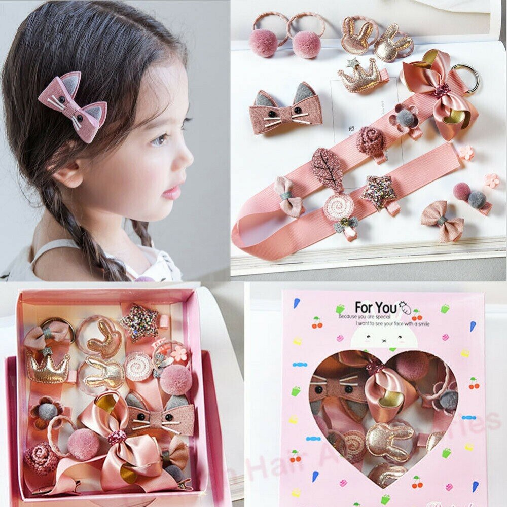 18PCS Baby Infant Kids Grosgrain Hair Clips Hair Rope Accessories Set 5 Style