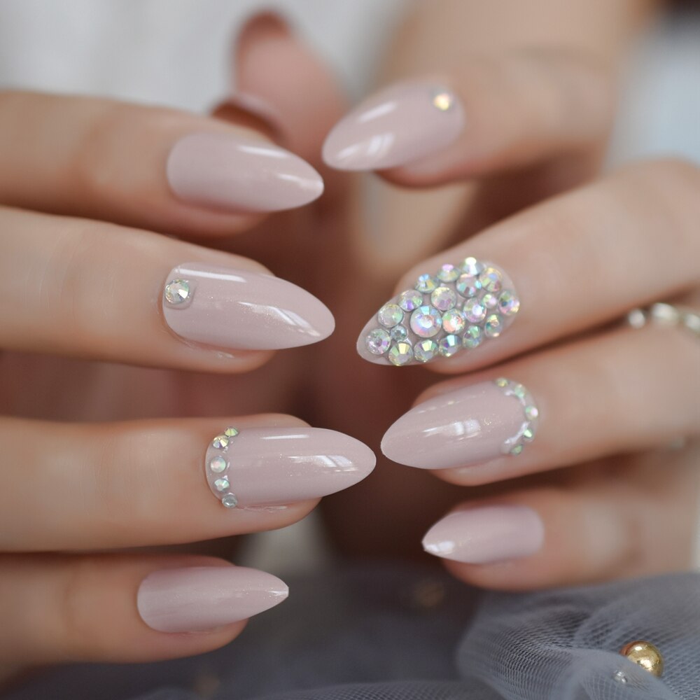 Legeret sommerfugl nail art falske negle marmor medium stilleto tryk på fingernegle med guld streg: L5278
