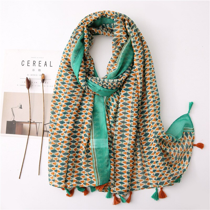 Foulard à pompon en coton pour femme, écharpe en lin à fleur, paréo pour la plage, Hijab, écharpe d'été,