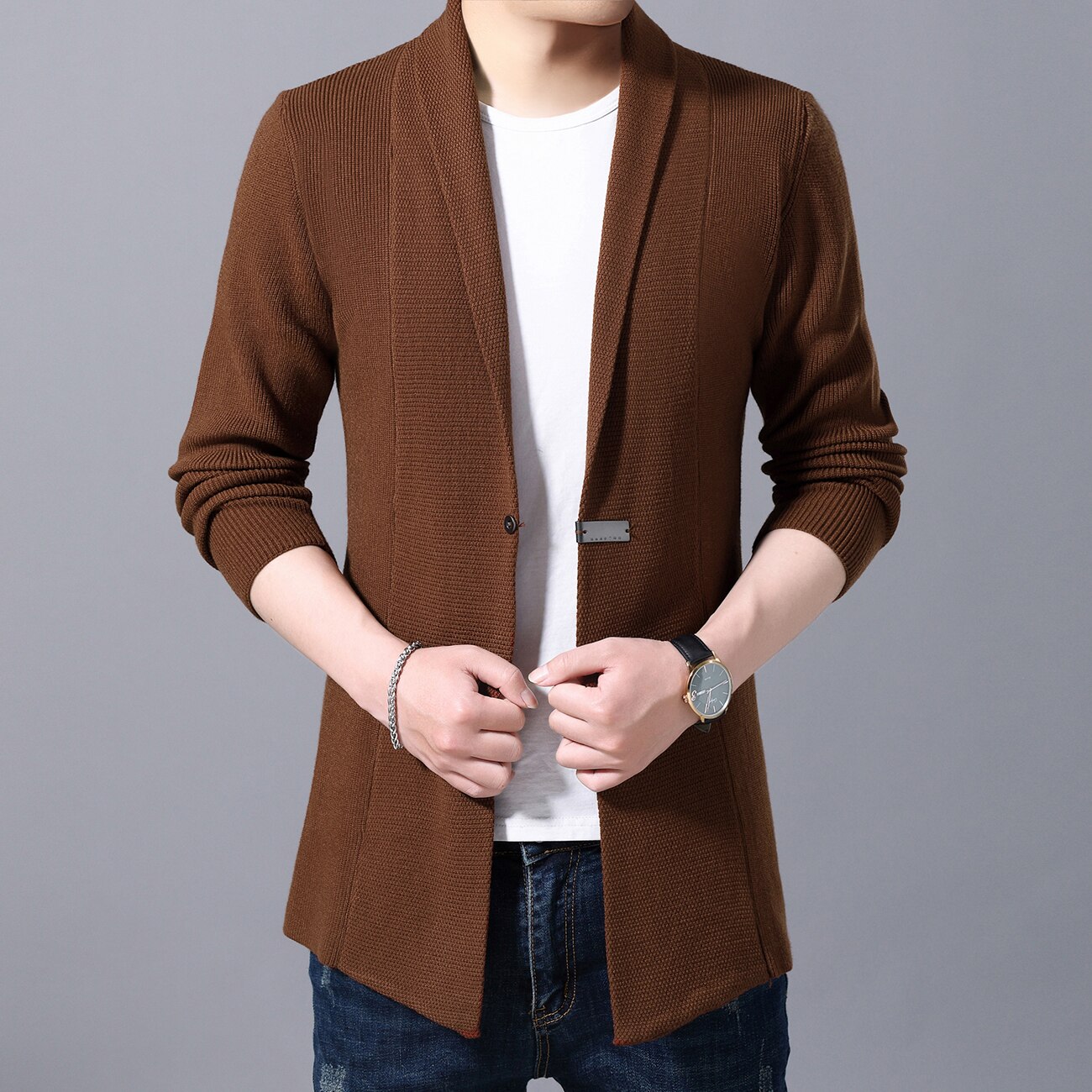 Cardigan herre gensere vår høst menn casual cardigan jakke mann ensfarget lang genser vindjakke single button coats