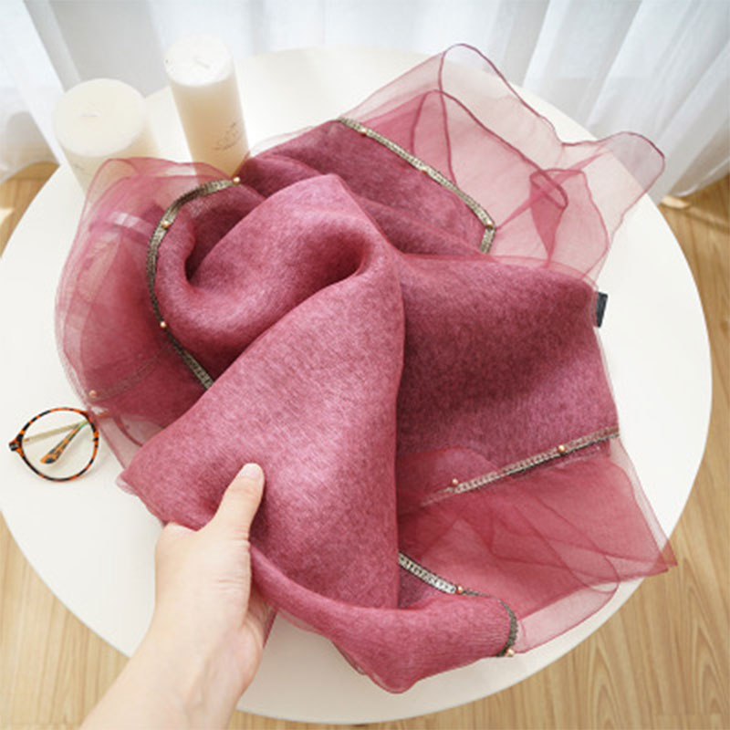 Heltäckande pärlor kvinnor siden halsdukar broderi mjuk ull halsduk lady pashmina sjal bandana foulard