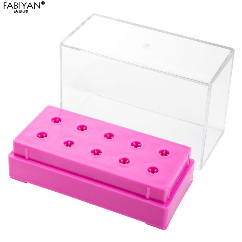 Nail Art Drill Bit Acrylic Holder Case Organizer Storage Box Manicure Container Exhibition Stand For Display Tool 10 Holes: Pink