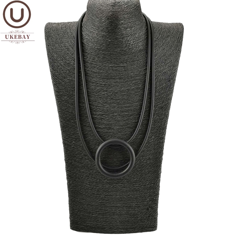 UKEBAY Round Pendant Necklaces For Women Black Necklace Rubber Jewelry Party Clothes Accessories Gothic Sweater Chain Choker