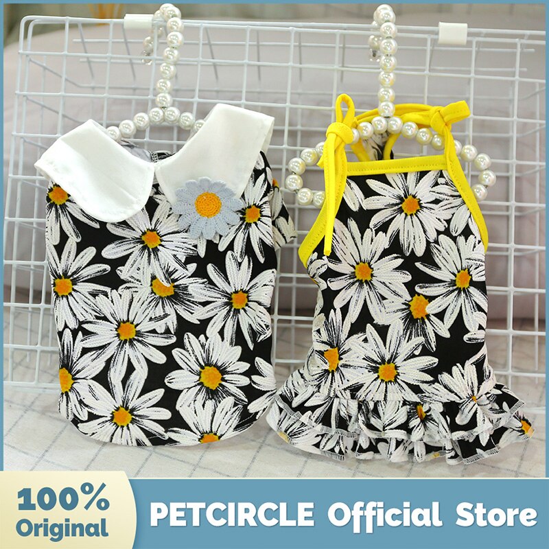 Petcircle hund hvalpe tøj sort tusindfryd blomster dukke skjorte&vest pasform lille hund kæledyr kat forår & sommer kæledyr sødt kostume hundetøj