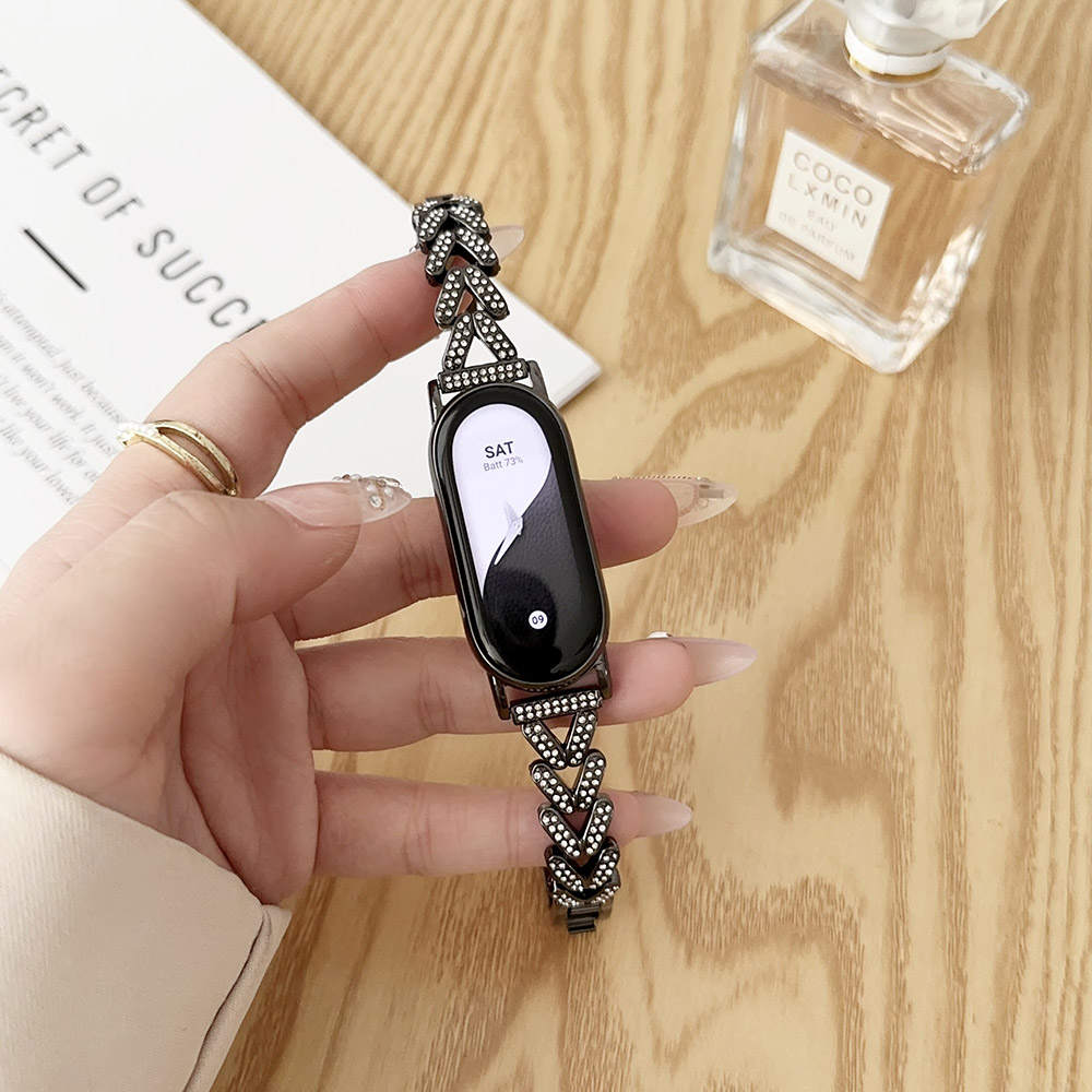 Mi band 8 bandes Bracelet pour Xiaomi mi band 9 Fitness Tracker métal réglable remplacement Bling Bracelet portable femmes: Black