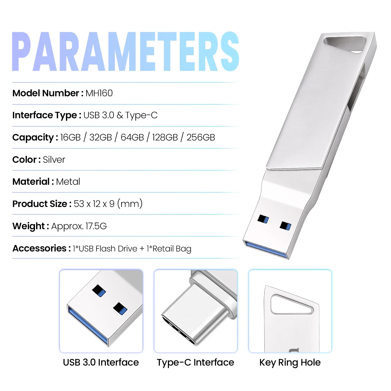 Fast High-Speed Type-C Phone USB 3.0 Flash Drive 256GB Pendrive 128GB External Storage 64GB Memory Stick 32GB Pendrive
