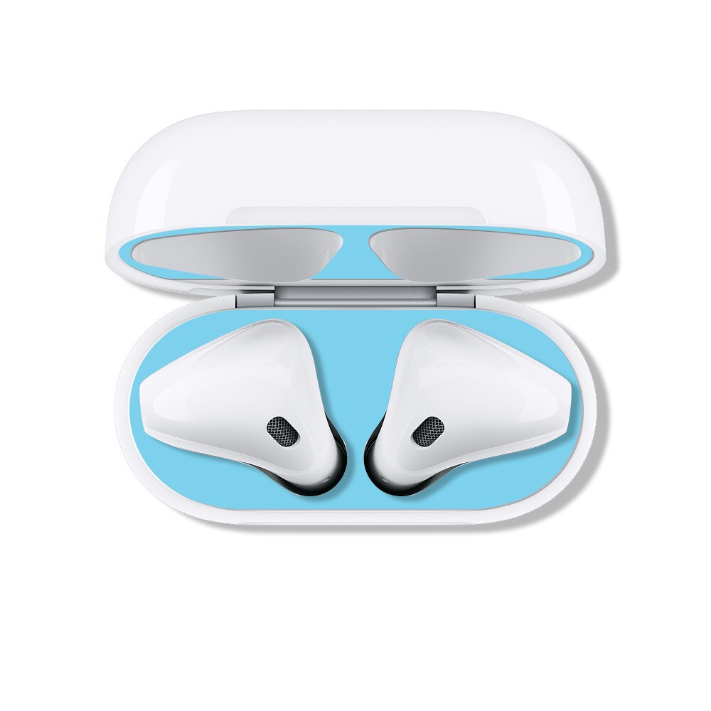 2x Ultra Thin Dust-proof Cover Film Protective Sticker Skin Dust Guard Stickers For Apple Airpods Earphones Charging Box: light blue