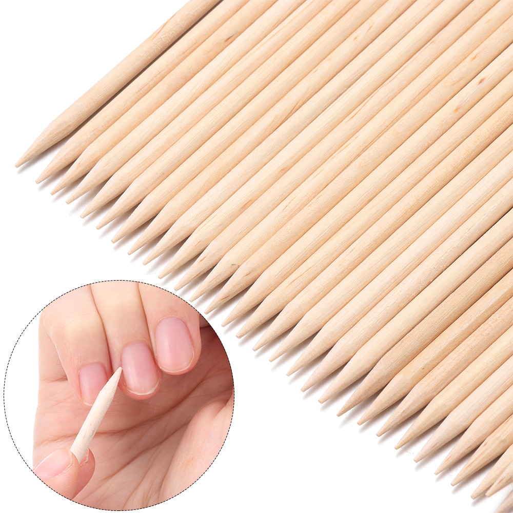 10/30/50/100 pièces bois bâton cuticule dissolvant Orange double extrémité Nail Art conceptions pour manucure pédicure cuticule poussoir ongles outils