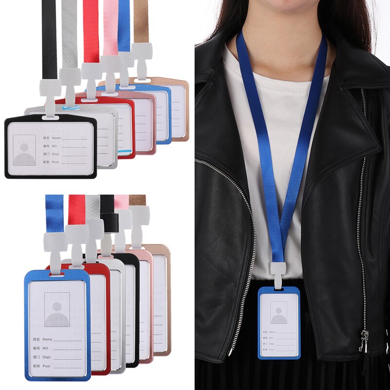 1Pc Aluminium Werk Naam Kaarthouders Visitekaartje Werk Card Id Badge Lanyard Houder Verticale Metalen Id Business case