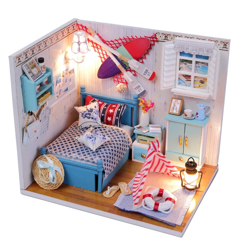 Diy Miniature Dollhouse Kit Handmade Model Wooden House Kitchen Roombox Birthday Christmas Kids Toys Doll House Furniture: Pink