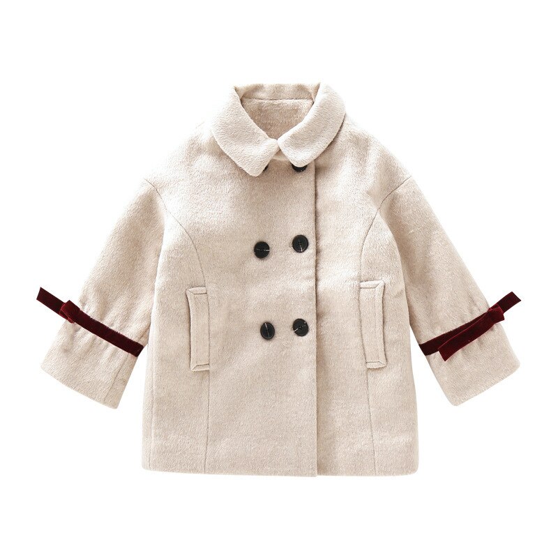 Tjej ullkappa höst vinter barntyg kappa barn ytterkläder 4-11 år: Beige / 5t