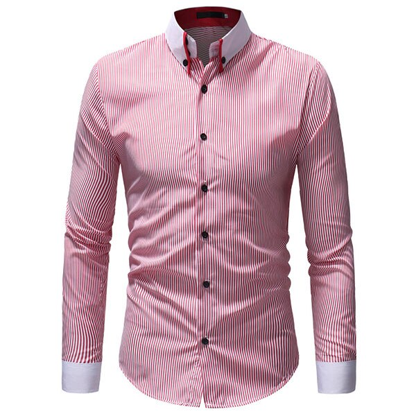 Slim fit check point kraag gestreepte overhemden herenkleding lange mouwen herenoverhemden casual herenoverhemd: Rood / M