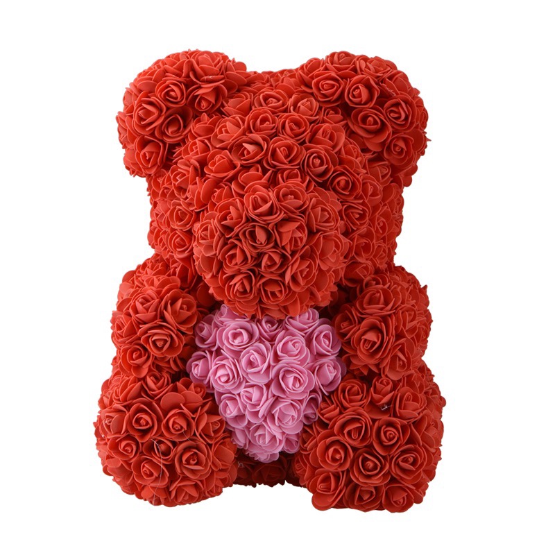 Großen Regenbogen Bär von Rosen mit Kasten 38cm 3D Schaum Rosen Bär Teddybär Kostüm Seife Blume Weihnachten