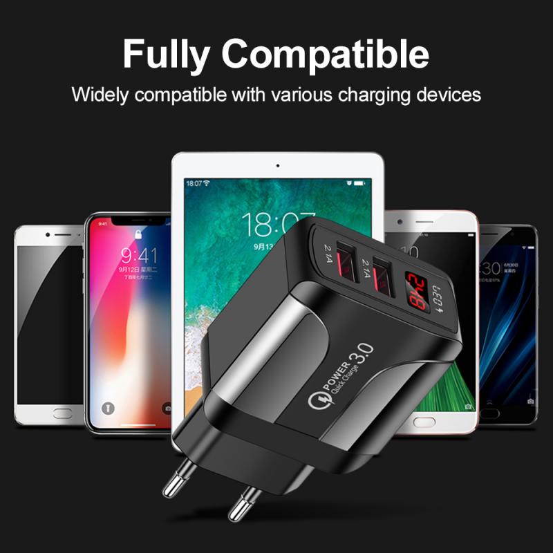 2 Ports Charger Dual USB Charging Head with LED Display Wall Travel Phone Charge Adapter For iPhone Samsung Xiaomi US UK EU Plug