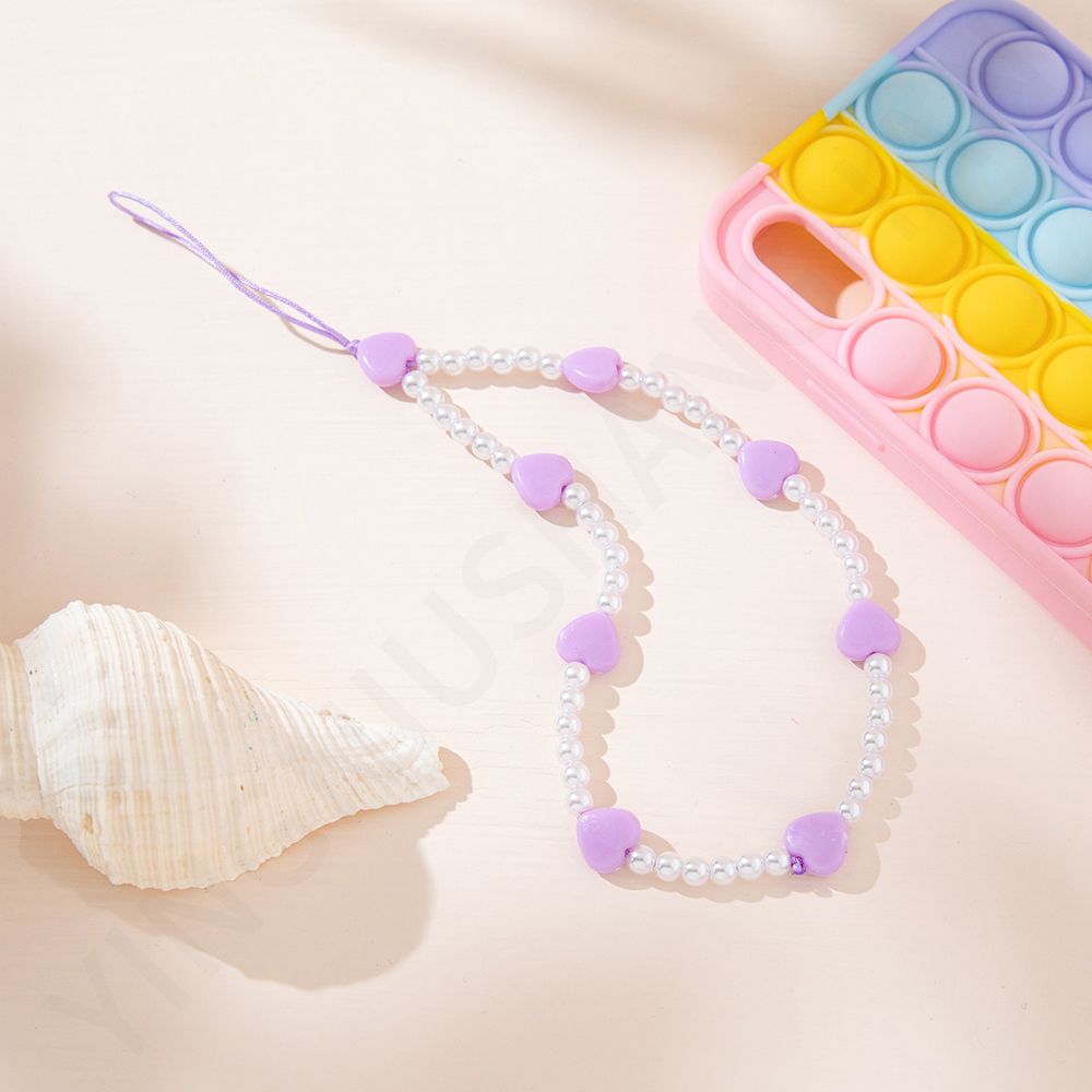 Mobile Phone Pendant Phone Charm Acrylic Bead Heart Beaded Mobile Phone Straps Mobile Phone Chain Cell Phone Lanyard: heart-purple