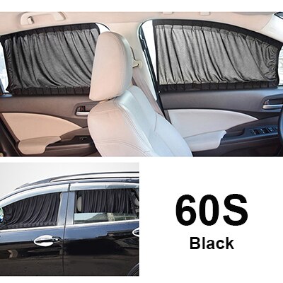 60 cm Aluminium Rail Auto Side Window Visor Zonnescherm Gordijn Auto Window Zonneklep Met Elastische Koord-Zwart/ beige/Grijs: Black 60S