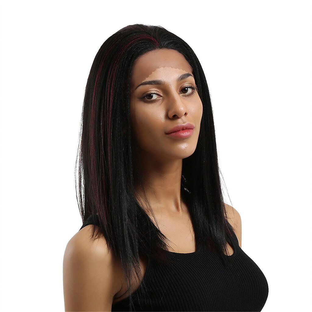 Blonde Unicorn Medium Long Front Lace Synthetic Wigs Black Brown with Highlight Wig for Black White Women Wedding Lace Hair: Lamp10553