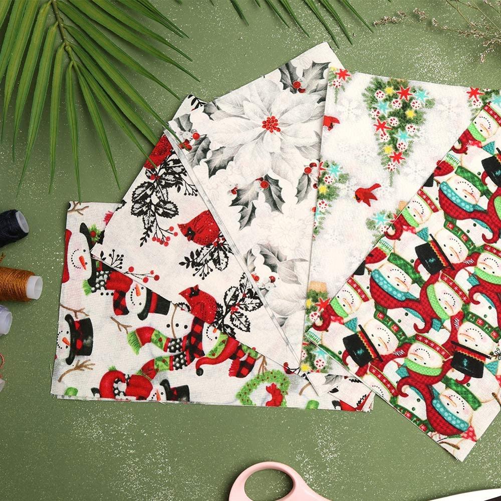 Dailylike 5 Pcs Christmas Cotton Fabric Christmas Fabric Quilting Fabric Precut Fabric Bundles for DIY Craft Christmas Party