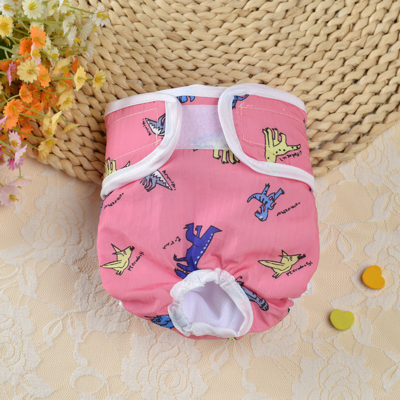 Dog Diaper Physiological Pants Cartoon Print Pet Diaper Pants Washable Bitch Dog Shorts Underwear Puppy Briefs: Pink / S