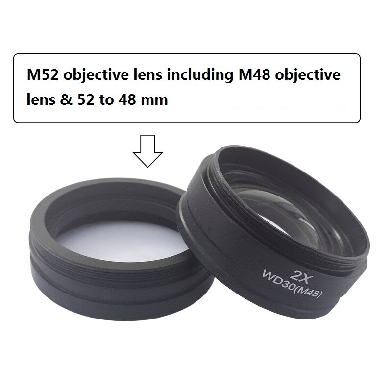 0,5x 2X lentille Barlow objectif Microscope objectif auxiliaire objectif filetage de montage 42mm 48mm 50mm 52mm Distance de travail 30/160mm