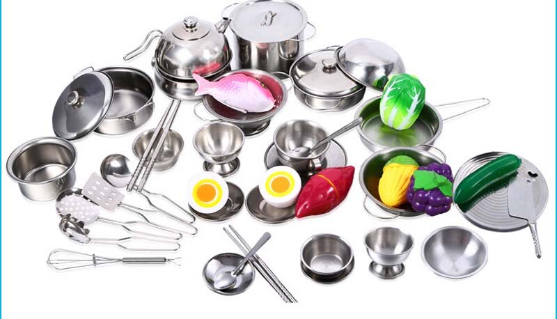 25 Stck vorgeben abspielen Küche Spielzeug Kochen Werkzeug Edelstahl Küche einstellen Küche Zubehör Spielzeug für freundlicher Mädchen Jungen Spielen haus
