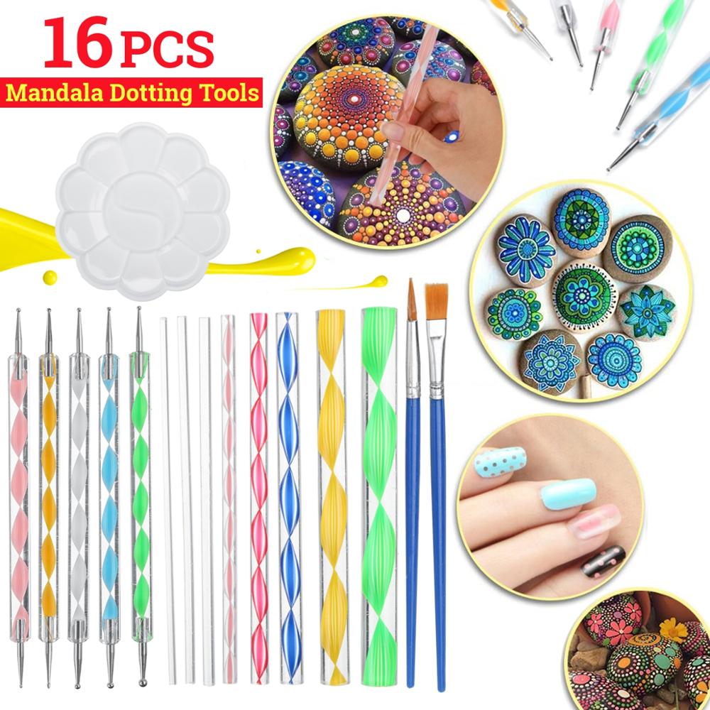 40Pcs Diy Puntjes Staven S Pennen Mandala Schilderen Puntjes Gereedschap Hout Rotsen Art Craft Tekening Nail Art Craft Decoratie handwerk: 16PCS