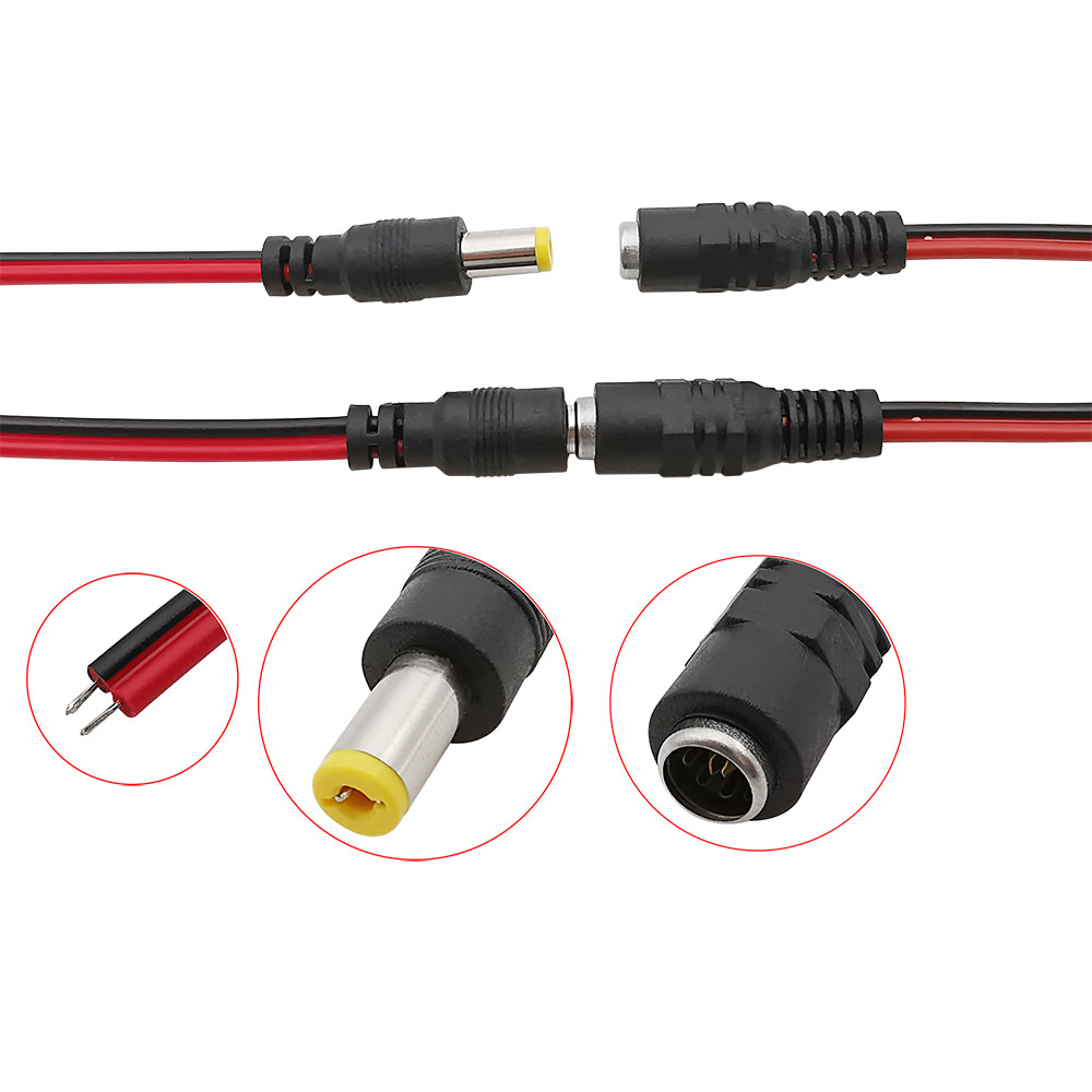 Conector de Cable flexible de alimentación CC de 5,5x2,1mm, 25CM, 12V, 5,5x2,1mm, enchufe macho CC y adaptador de Cable hembra para cámara de seguridad CCTV