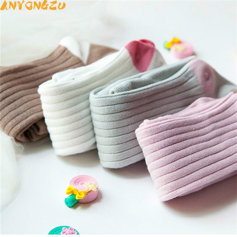 2pcs Combed Cotton Small Fresh High Elastic Vertical Stripes Baby Girls Tights Children Pure Color Pantyhose 0-6m